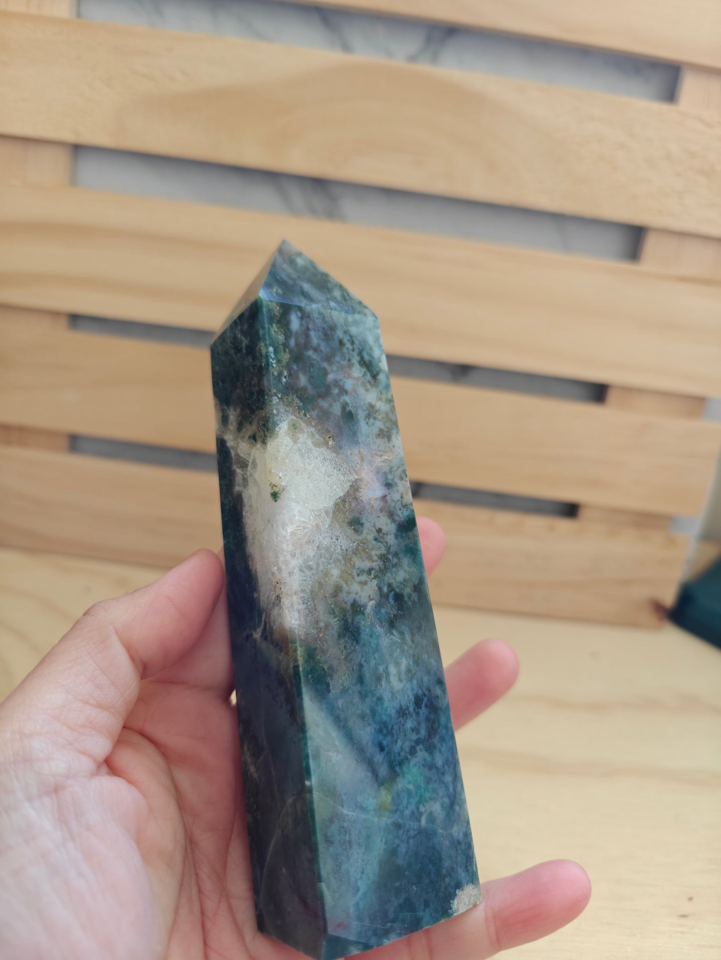 Moss Agate Crystal Tower