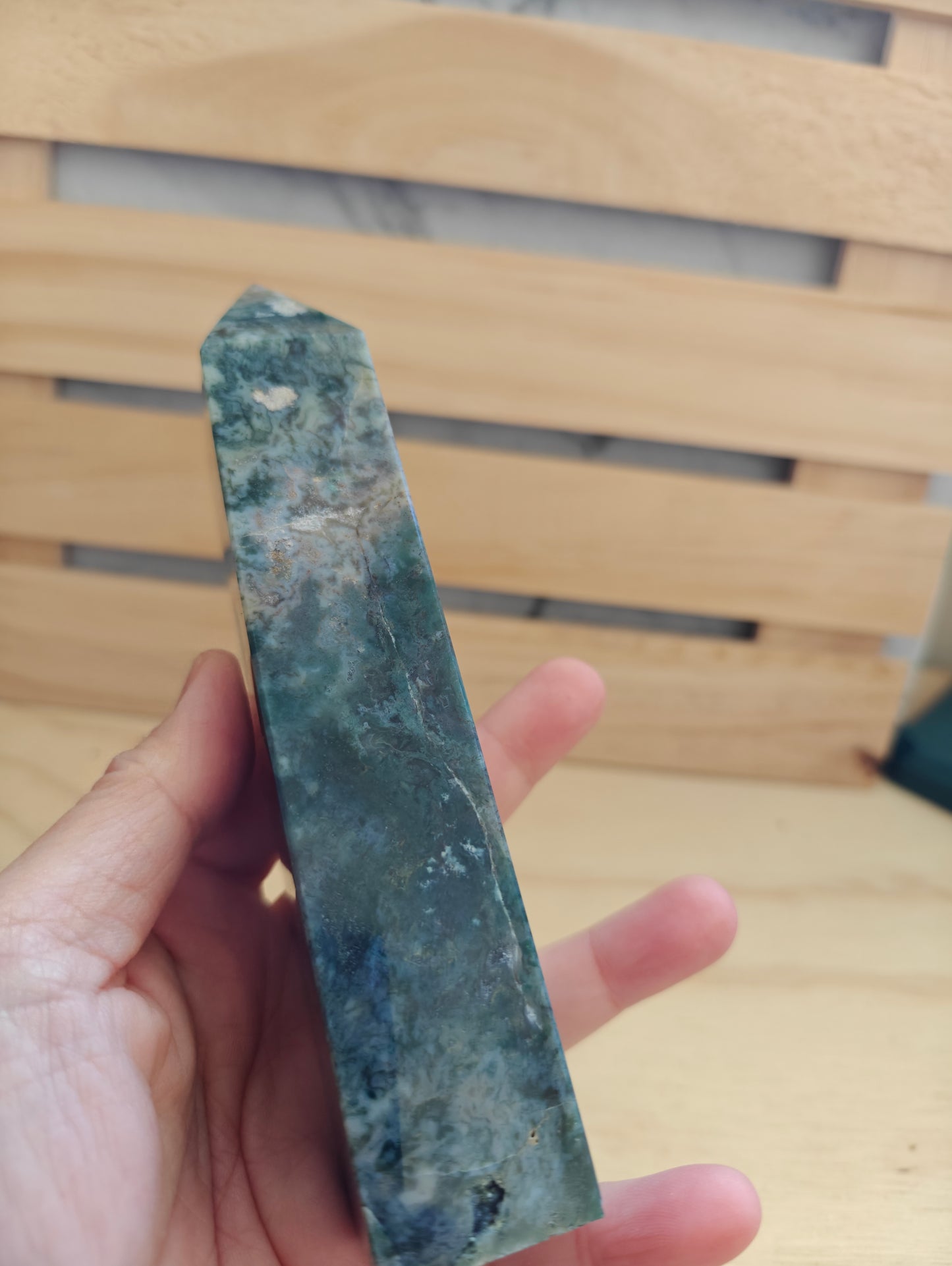 Moss Agate Crystal Tower