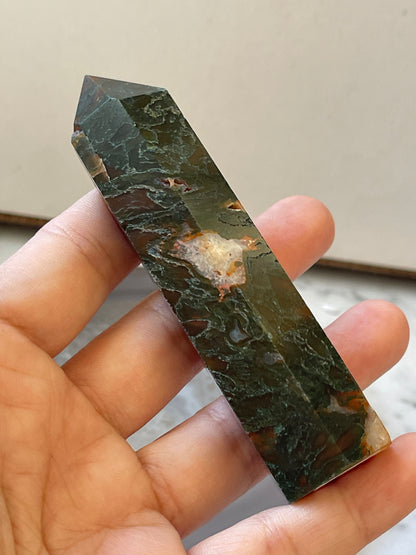 Moss Agate/Carnelian Crystal Point