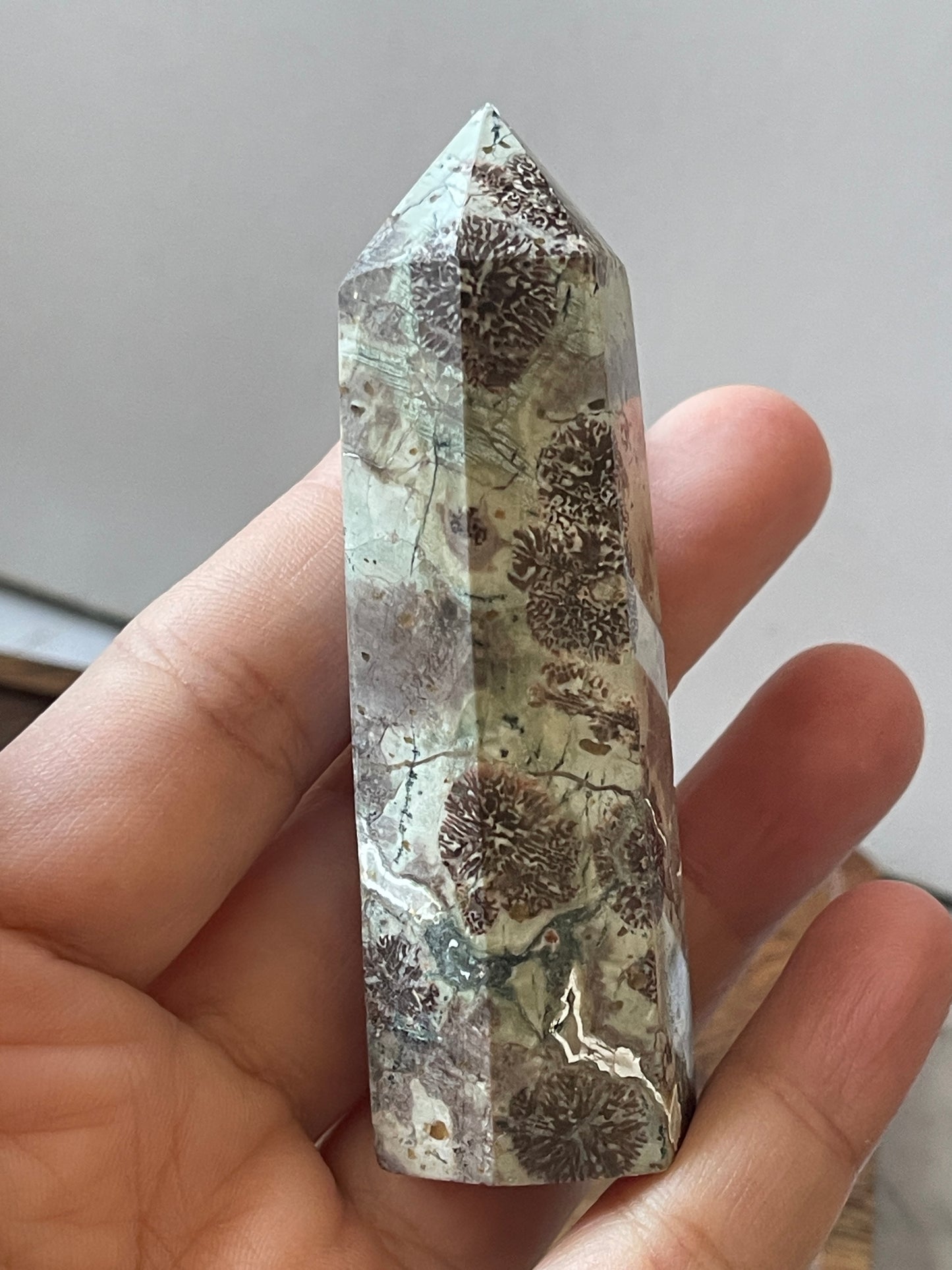 Rhyolite/Green Flower Jasper Crystal Point