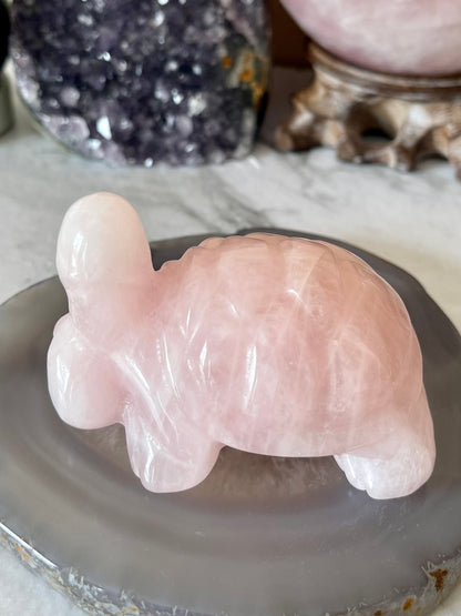 Rose Quartz Turtle Crystal Carving