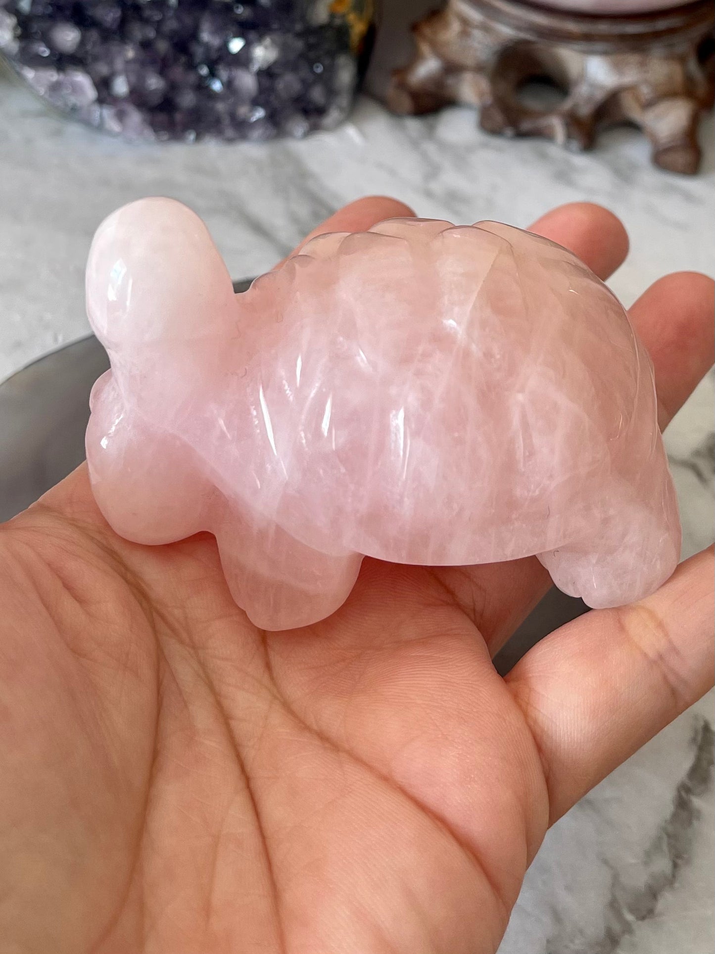 Rose Quartz Turtle Crystal Carving