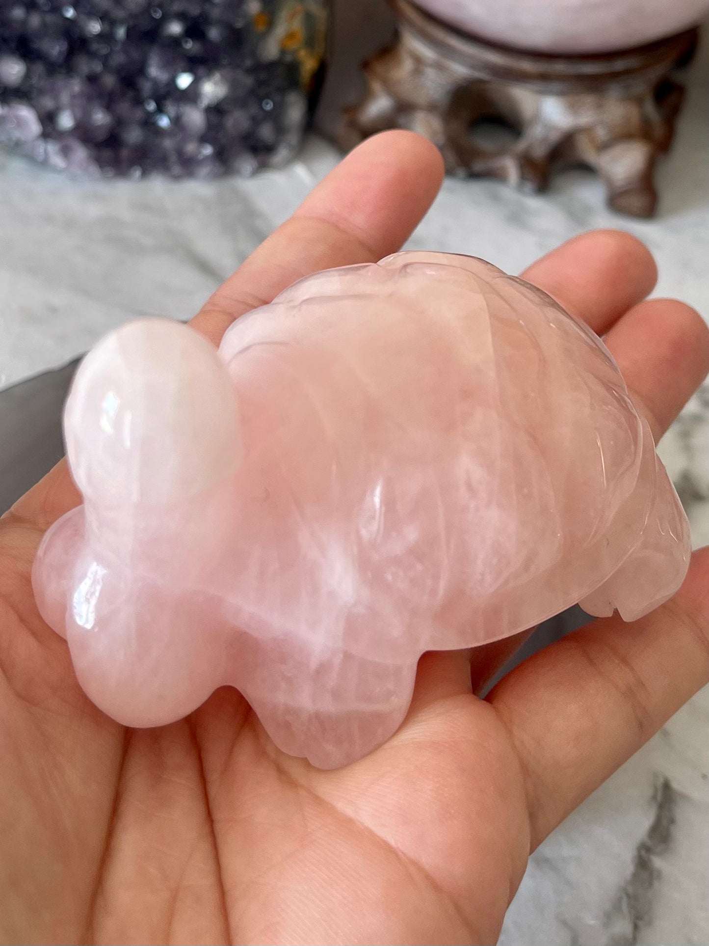 Rose Quartz Turtle Crystal Carving