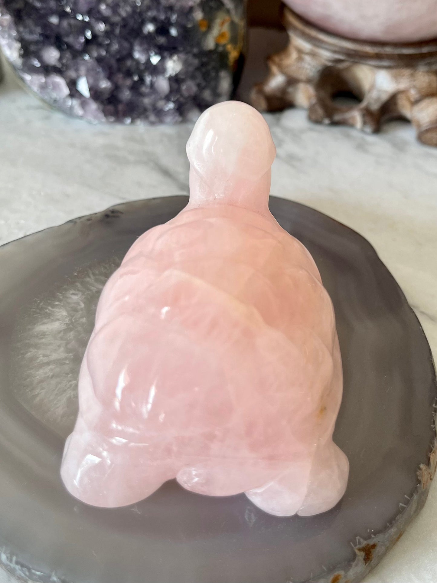 Rose Quartz Turtle Crystal Carving