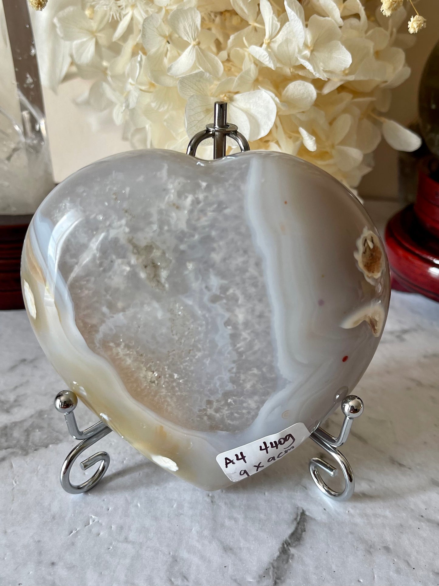 Orca Agate Heart Druzy with Display Holder