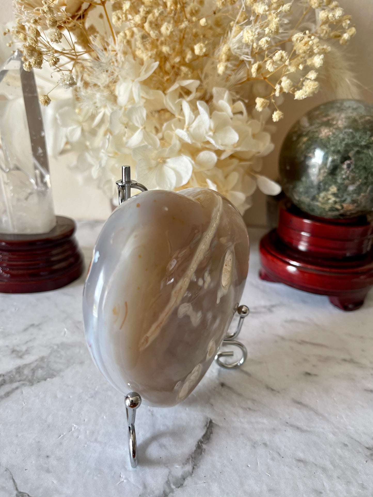 Orca Agate Heart Druzy with Display Holder