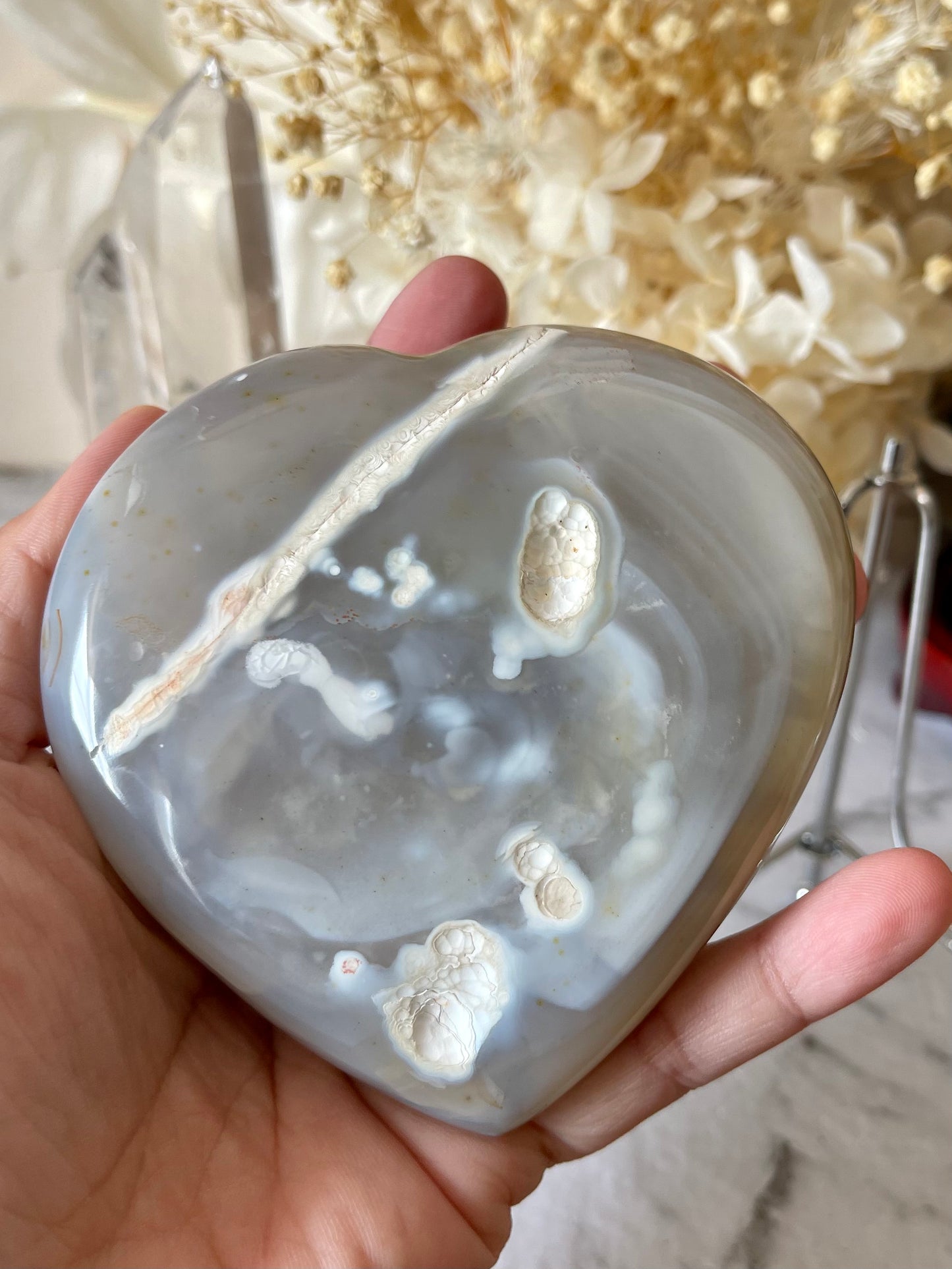 Orca Agate Heart Druzy with Display Holder