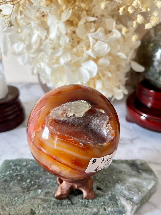 Carnelian Sphere with Druzy